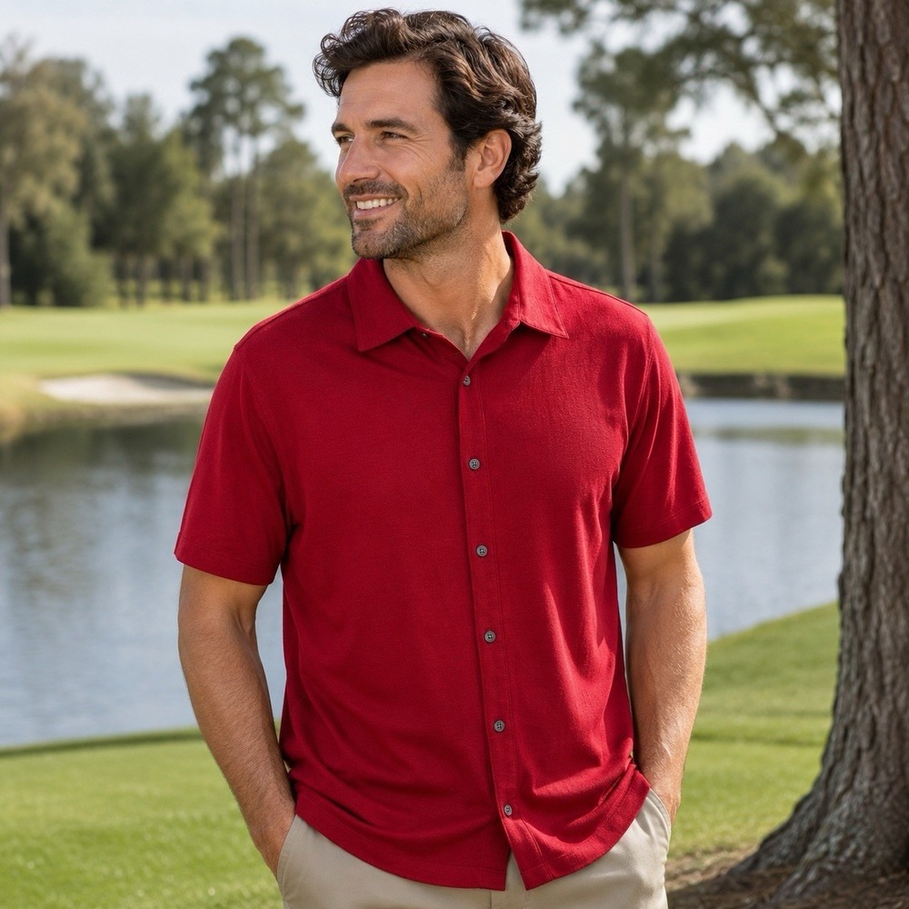 Banana Republic Red Short Sleeve Button up Capsule Comfort Everyday Career M